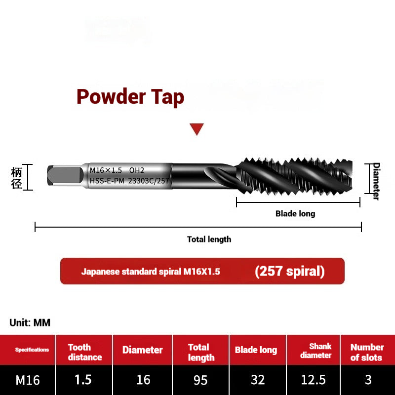 1101-OST High Speed Steel Powder Tap Japanese Standard Apex Screw Point Spiral Powder Metallurgy Tapping Coated Tap Shandong Denso Pricision Tools Co.,Ltd.